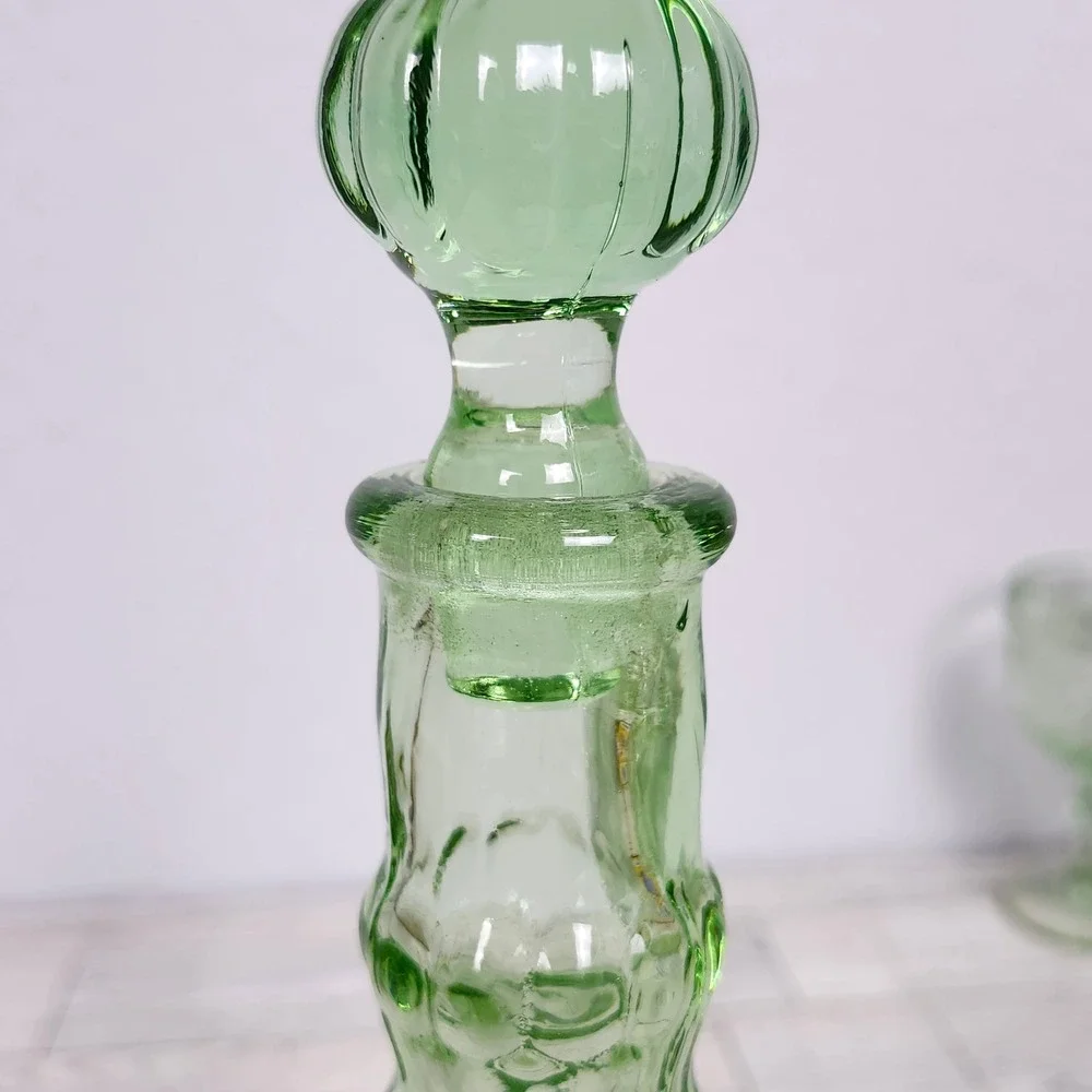 Vtg Indiana Sandwich Glass Chantilly Green Tiara Exclusive Decanter Set 10344